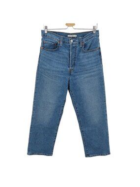 Levis Ribcage Straight Women 30 Medium Blue Denim Jeans Pockets Button Fly